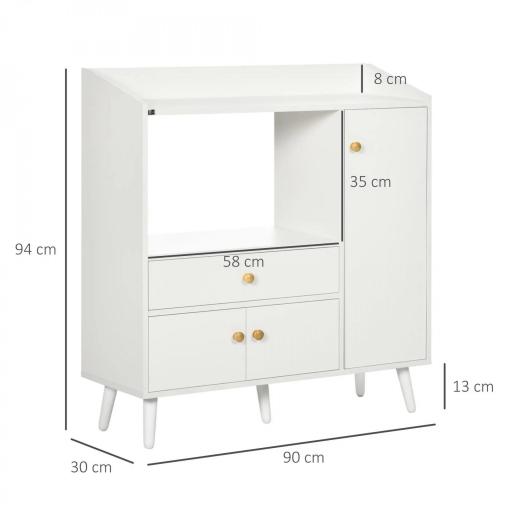 Aparador de Cocina para Microondas Armario Bajo de Cocina Mueble Auxiliar de Comedor con 3 Puertas y Cajón 90x30x94 cm Blanco [1]