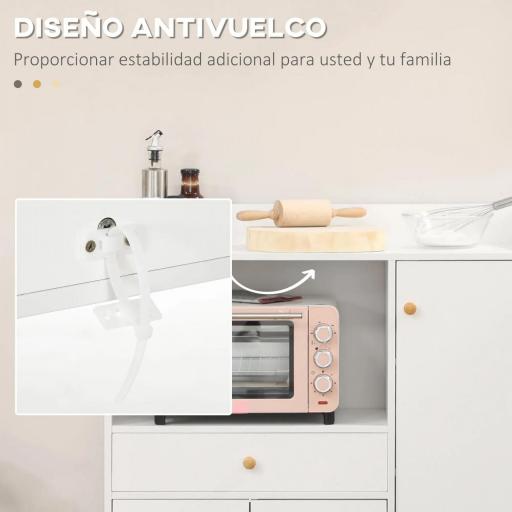 Aparador de Cocina para Microondas Armario Bajo de Cocina Mueble Auxiliar de Comedor con 3 Puertas y Cajón 90x30x94 cm Blanco [7]