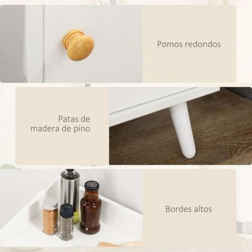 Aparador de Cocina para Microondas Armario Bajo de Cocina Mueble Auxiliar de Comedor con 3 Puertas y Cajón 90x30x94 cm Blanco [6]