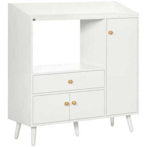 Aparador de Cocina para Microondas Armario Bajo de Cocina Mueble Auxiliar de Comedor con 3 Puertas y Cajón 90x30x94 cm Blanco [8]