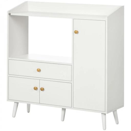 Aparador de Cocina para Microondas Armario Bajo de Cocina Mueble Auxiliar de Comedor con 3 Puertas y Cajón 90x30x94 cm Blanco [9]