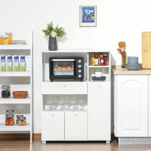 Mueble Auxiliar de Cocina Mueble para Microondas Aparador de Cocina con Cajón Estantes 3 Puertas 3 Compartimientos Diseño Anti-vuelco para Comedor 90x40x120 cm Blanco