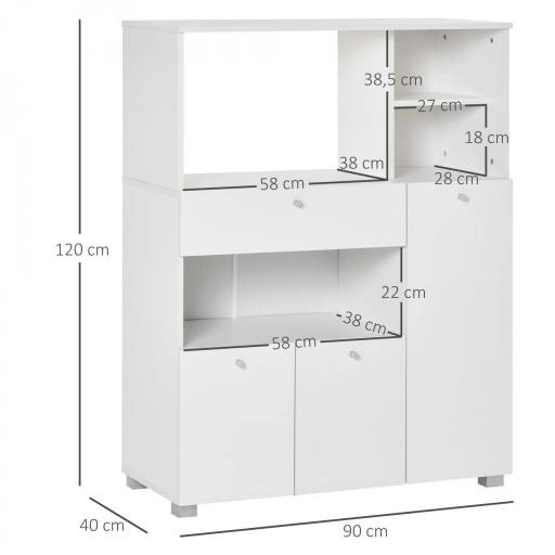 Mueble Auxiliar de Cocina Mueble para Microondas Aparador de Cocina con Cajón Estantes 3 Puertas 3 Compartimientos Diseño Anti-vuelco para Comedor 90x40x120 cm Blanco [1]