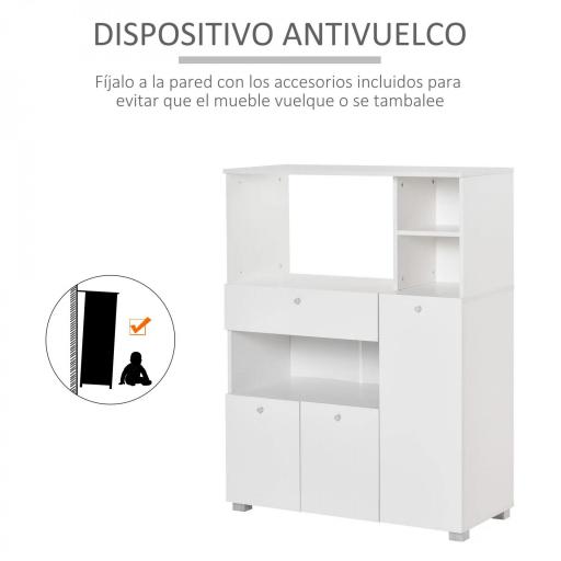 Mueble Auxiliar de Cocina Mueble para Microondas Aparador de Cocina con Cajón Estantes 3 Puertas 3 Compartimientos Diseño Anti-vuelco para Comedor 90x40x120 cm Blanco [4]