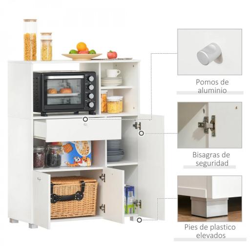 Mueble Auxiliar de Cocina Mueble para Microondas Aparador de Cocina con Cajón Estantes 3 Puertas 3 Compartimientos Diseño Anti-vuelco para Comedor 90x40x120 cm Blanco [3]