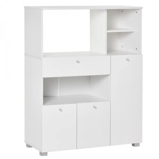 Mueble Auxiliar de Cocina Mueble para Microondas Aparador de Cocina con Cajón Estantes 3 Puertas 3 Compartimientos Diseño Anti-vuelco para Comedor 90x40x120 cm Blanco [9]