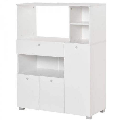 Mueble Auxiliar de Cocina Mueble para Microondas Aparador de Cocina con Cajón Estantes 3 Puertas 3 Compartimientos Diseño Anti-vuelco para Comedor 90x40x120 cm Blanco [8]