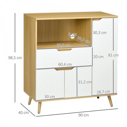 Aparador Auxiliar para Microondas Armario de Cocina Moderno con Cajón 3 Puertas y Compartimiento 90x40x98,5 cm Blanco [1]