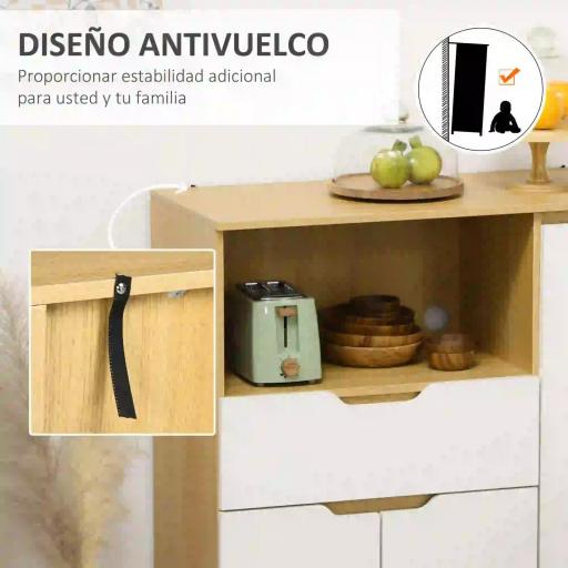 Aparador Auxiliar para Microondas Armario de Cocina Moderno con Cajón 3 Puertas y Compartimiento 90x40x98,5 cm Blanco [5]