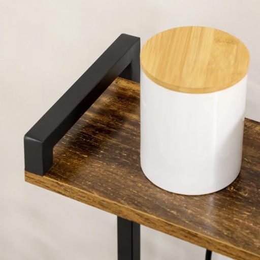 Estantería de Cocina para Microondas con Toma de Corriente Cargador USB 5 Ganchos 90x42x130 cm Marrón Rústico [6]