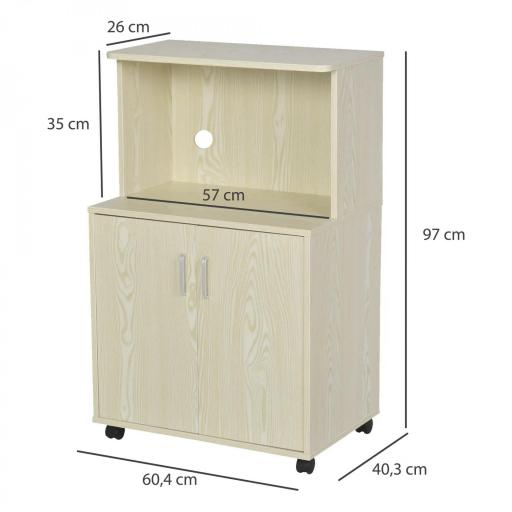 Aparador Auxiliar para Microondas Armario Bajo de Cocina con Armario de 2 Puertas y Estante Ajustable con Ruedas Carga 70 kg 60,4x40,3x97 cm Roble [1]