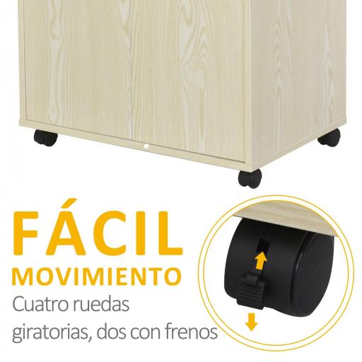 Aparador Auxiliar para Microondas Armario Bajo de Cocina con Armario de 2 Puertas y Estante Ajustable con Ruedas Carga 70 kg 60,4x40,3x97 cm Roble [4]