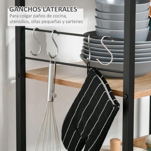 Estantería de Cocina de 4 Niveles con Ganchos Estantería para Microondas 60x40x125 cm Madera Natural [4]