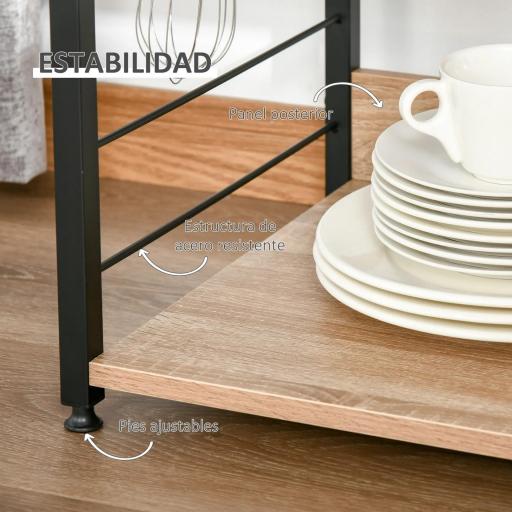 Estantería de Cocina de 4 Niveles con Ganchos Estantería para Microondas 60x40x125 cm Madera Natural [5]