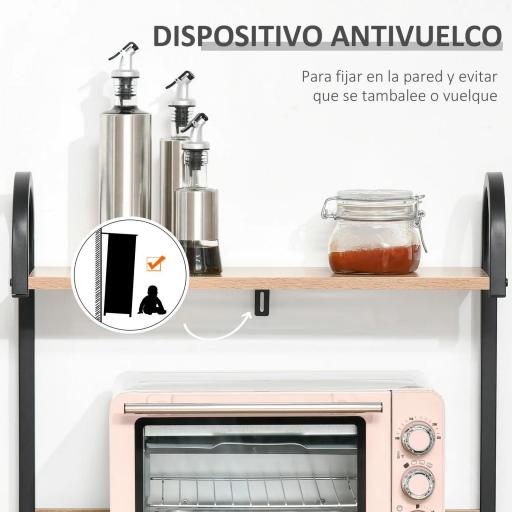 Estantería de Cocina de 4 Niveles con Ganchos Estantería para Microondas 60x40x125 cm Madera Natural [2]