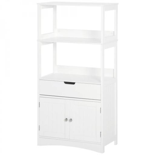 Armario de Baño con 3 Estantes Cajón y 2 Puertas Mueble de Almacenamiento de Suelo Moderno para Cocina Dormitorio Salón 60x33x122,5 cm Blanco [9]