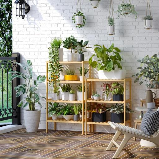 Estantería Librería de Bambú Mueble Organizador Multifuncional de 4 Niveles con Antivuelco 62x33x112 cm Natural