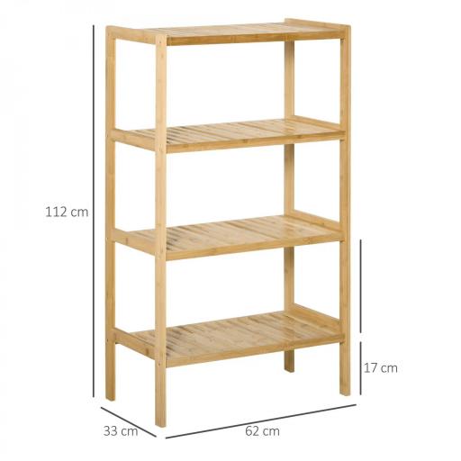 Estantería Librería de Bambú Mueble Organizador Multifuncional de 4 Niveles con Antivuelco 62x33x112 cm Natural [1]