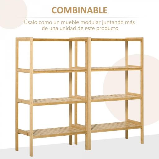 Estantería Librería de Bambú Mueble Organizador Multifuncional de 4 Niveles con Antivuelco 62x33x112 cm Natural [3]