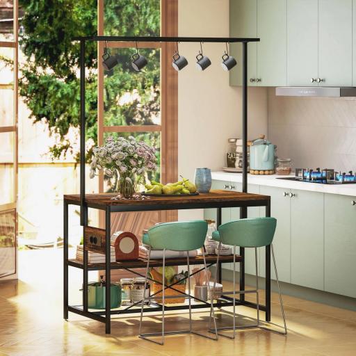 Estantería de Cocina con Puertos USB Tomas de Corriente y Almacenaje con Baldas Ganchos y Encimera Amplia 116x70x182 cm [5]