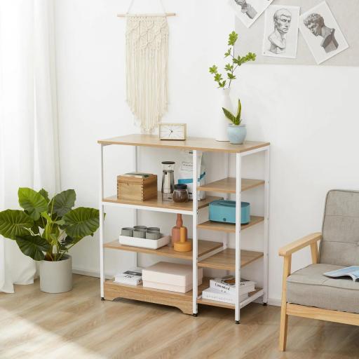 Estante de Cocina Estantería para Microondas Horno Multiusos con 7 Estantes de Almacenamiento para Utensilios Libros Plantas 90x40x95 cm Madera Natural [4]