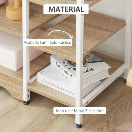 Estante de Cocina Estantería para Microondas Horno Multiusos con 7 Estantes de Almacenamiento para Utensilios Libros Plantas 90x40x95 cm Madera Natural [3]