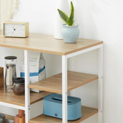 Estante de Cocina Estantería para Microondas Horno Multiusos con 7 Estantes de Almacenamiento para Utensilios Libros Plantas 90x40x95 cm Madera Natural [6]