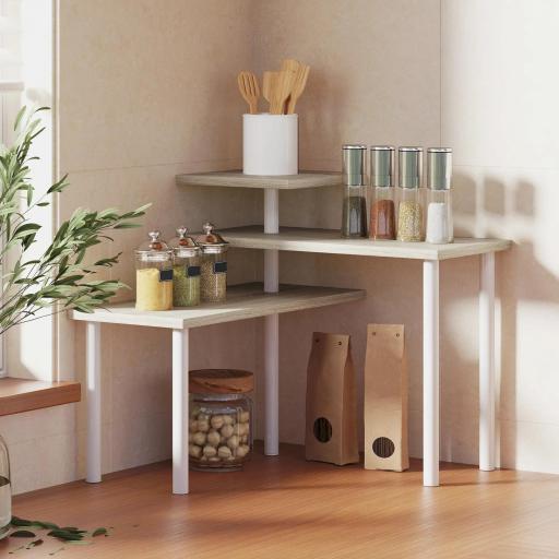 Estantería de Cocina de 3 Niveles con 3 Baldas Giratorias Marco de Metal y Diseño Escalonado para Comedor Salón Natural