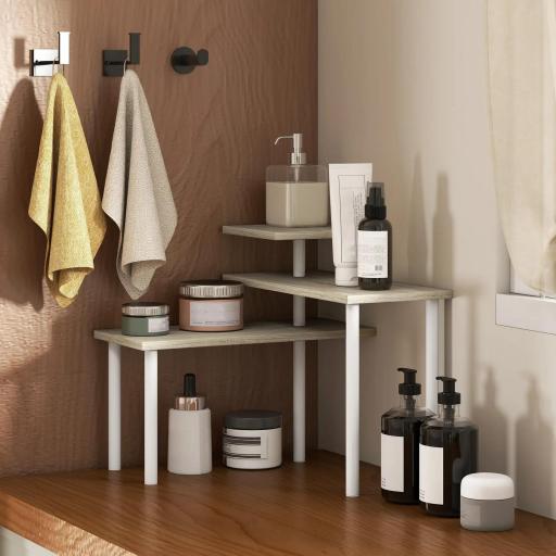 Estantería de Cocina de 3 Niveles con 3 Baldas Giratorias Marco de Metal y Diseño Escalonado para Comedor Salón Natural [6]