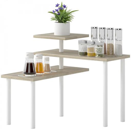 Estantería de Cocina de 3 Niveles con 3 Baldas Giratorias Marco de Metal y Diseño Escalonado para Comedor Salón Natural [8]