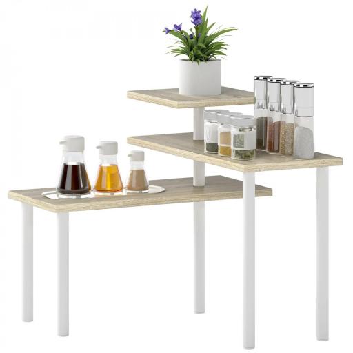 Estantería de Cocina de 3 Niveles con 3 Baldas Giratorias Marco de Metal y Diseño Escalonado para Comedor Salón Natural [9]