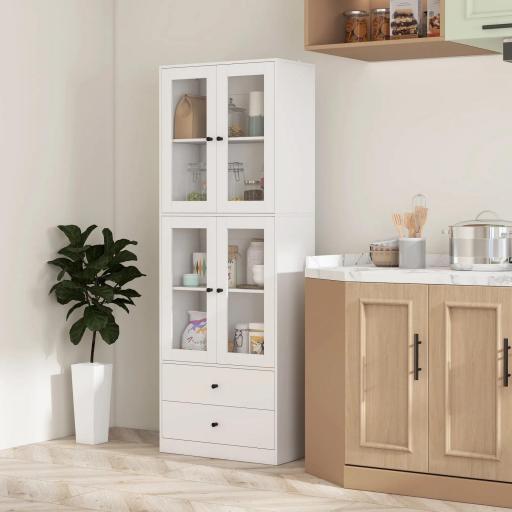 Alacena de Cocina Alta con 4 Puertas de Vidrio 2 Cajones Estantes Ajustables 59x30x170 cm Blanco [5]