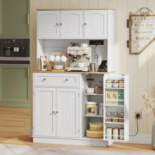 Alacena de Cocina con Estación de Carga 6 Puertas 1 Cajón Estantes Ajustables Encimera Amplio 100x40x173 cm Blanco