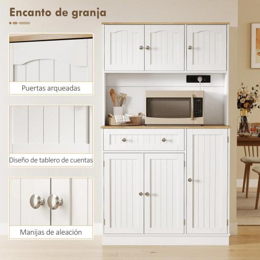 Alacena de Cocina con Estación de Carga 6 Puertas 1 Cajón Estantes Ajustables Encimera Amplio 100x40x173 cm Blanco [5]