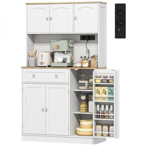 Alacena de Cocina con Estación de Carga 6 Puertas 1 Cajón Estantes Ajustables Encimera Amplio 100x40x173 cm Blanco [8]