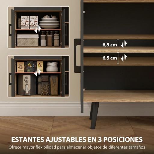 Alacena de Cocina con Luces LED RGB con 6 Puertas 2 Cajones Encimera y Orificio para Cables 100x40x176 cm Negro y Roble [4]