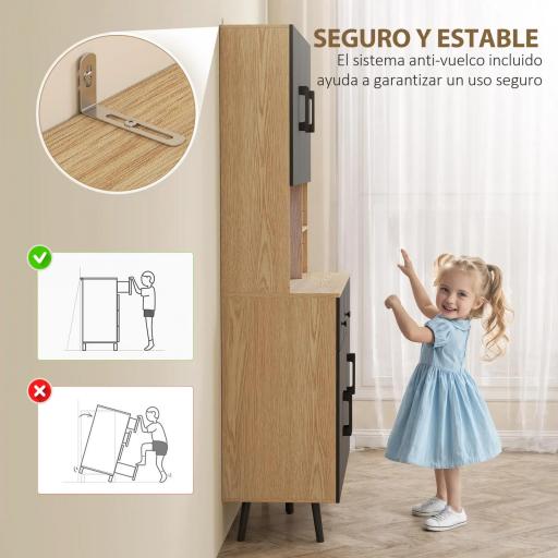 Alacena de Cocina con Luces LED RGB con 6 Puertas 2 Cajones Encimera y Orificio para Cables 100x40x176 cm Negro y Roble [5]