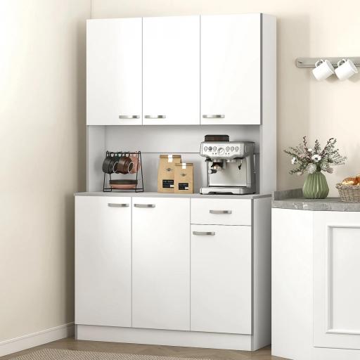 Alacena de Cocina Aparador de Comedor con 1 Cajón 6 Puertas y Estantes Ajustable Estilo Moderno 101x39x180 cm Blanco [8]