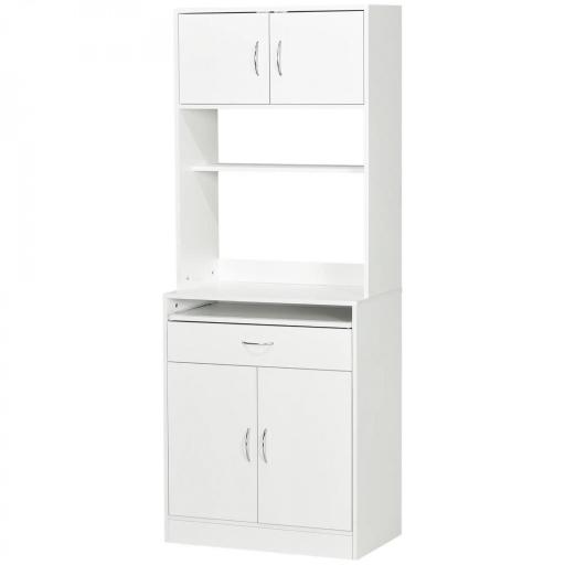 Alacena de Cocina Aparador de Comedor con 4 Puertas Bandeja Extraíble Estante Ajustable Cajón 70x40x180 cm Blanco [7]