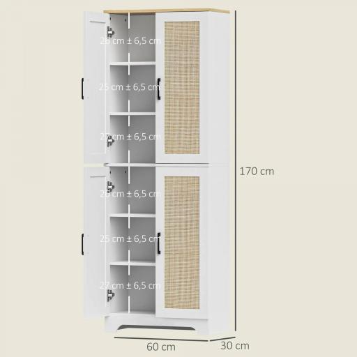Alacena de Cocina con Estantes Ajustables Puertas de Ratán y Sistema Anti-vuelco 60x30x170 cm Blanco [1]