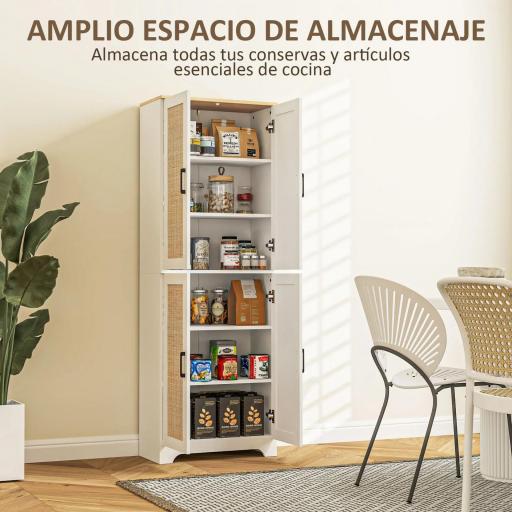 Alacena de Cocina con Estantes Ajustables Puertas de Ratán y Sistema Anti-vuelco 60x30x170 cm Blanco [2]
