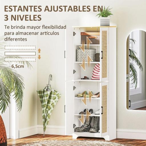 Alacena de Cocina con Estantes Ajustables Puertas de Ratán y Sistema Anti-vuelco 60x30x170 cm Blanco [4]
