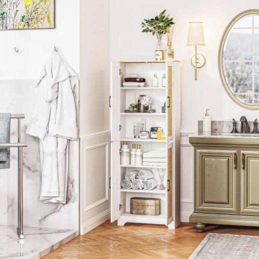 Alacena de Cocina con Estantes Ajustables Puertas de Ratán y Sistema Anti-vuelco 60x30x170 cm Blanco [7]