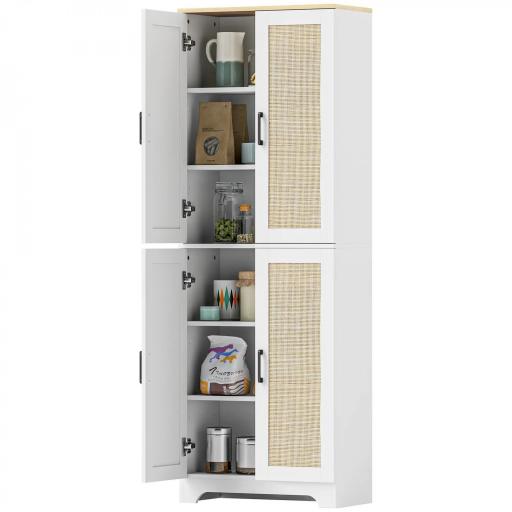 Alacena de Cocina con Estantes Ajustables Puertas de Ratán y Sistema Anti-vuelco 60x30x170 cm Blanco [9]