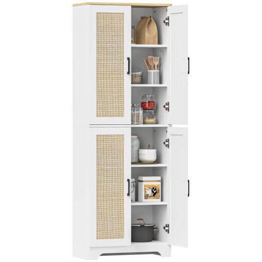 Alacena de Cocina con Estantes Ajustables Puertas de Ratán y Sistema Anti-vuelco 60x30x170 cm Blanco [8]