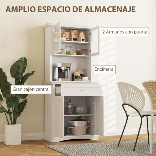 Alacena de Cocina con 1 Cajón 4 Puertas y Estantes Ajustables Carga 50 kg Mueble de Cocina 79x40x180 cm Blanco [3]