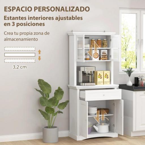 Alacena de Cocina con 1 Cajón 4 Puertas y Estantes Ajustables Carga 50 kg Mueble de Cocina 79x40x180 cm Blanco [4]