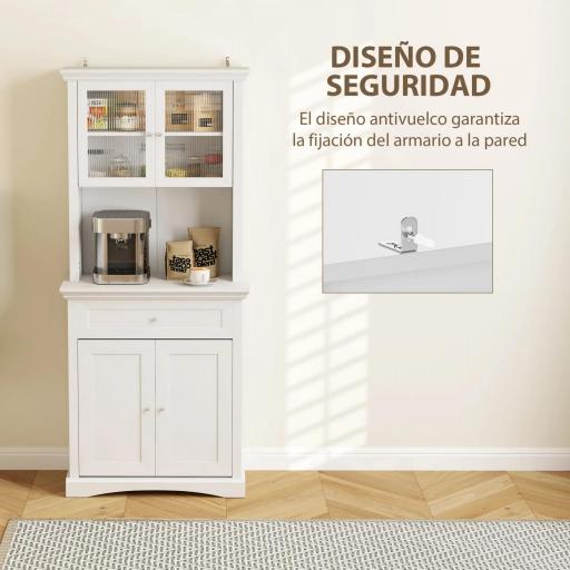 Alacena de Cocina con 1 Cajón 4 Puertas y Estantes Ajustables Carga 50 kg Mueble de Cocina 79x40x180 cm Blanco [5]