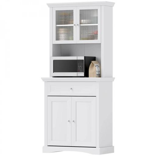 Alacena de Cocina con 1 Cajón 4 Puertas y Estantes Ajustables Carga 50 kg Mueble de Cocina 79x40x180 cm Blanco [9]