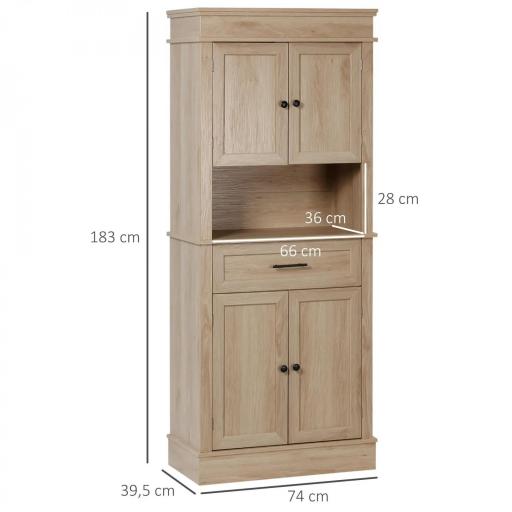 Alacena de Cocina con 4 Puertas 1 Cajón y Estante Abierto Mueble Auxiliar para Microondas 74x39,5x183 cm Roble [1]